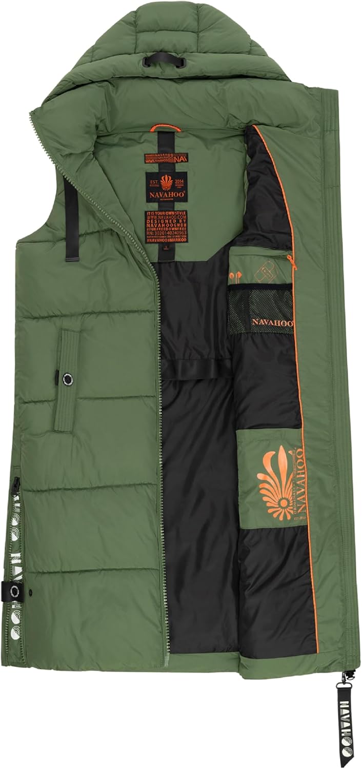 Navahoo Damen ärmellose Lange Outdoorweste warme Winterjacke Schnuffelchen XS-3XL XS Pine Olive, XS