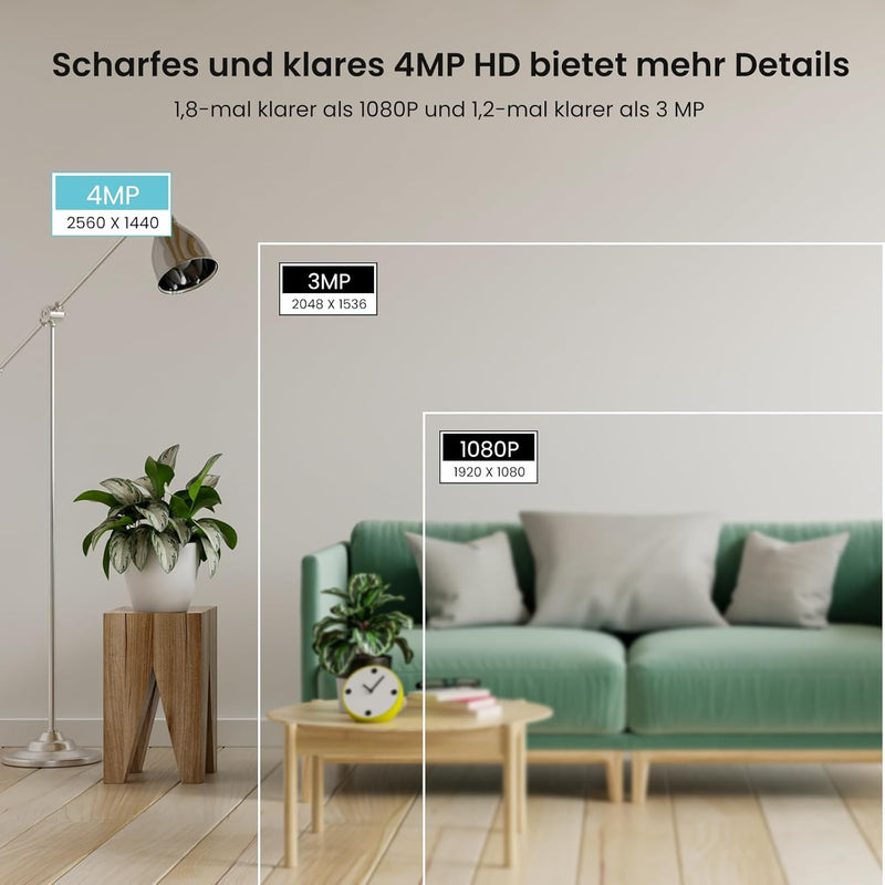 Tenda 2K+ 4MP Überwachungskamera Innen 360° schwenkbare IP Kamera mit 2-Wege-Audio, 2560 x 1440p Auf