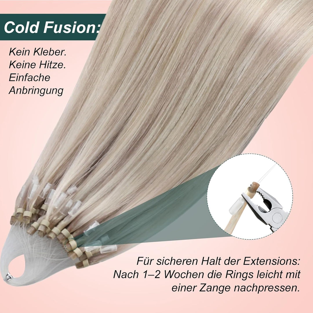 Easyouth Blond Microring Extensions Echthaar Micro Ring Extension Aschblond Mix Gelbblond Microring