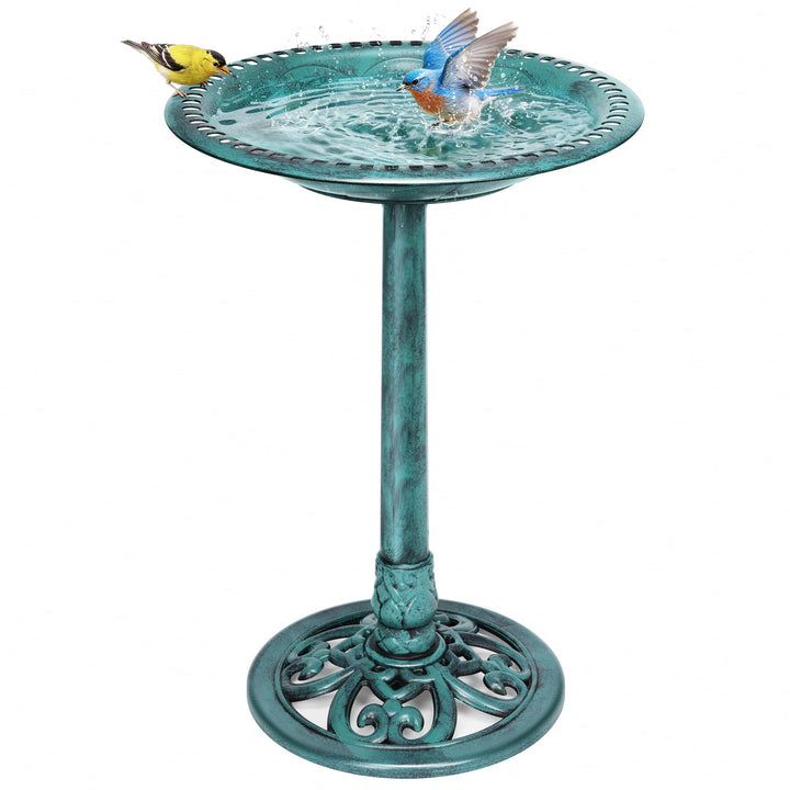 VIVOHOME Vogeltränke 71cm hoch Polyresin leicht antike Optik für Aussenbereich Grün, Grün