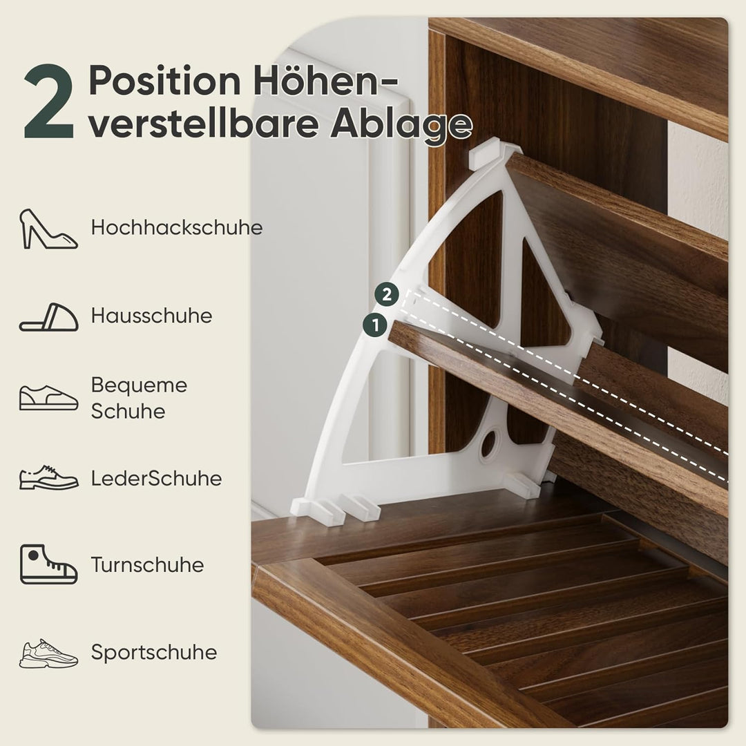 Schuhschrank Bauernhausstil, schmaler freistehender Schuh-Organizer mit 2 klappbaren Latten-Schublad