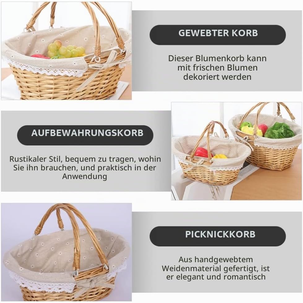 Abaodam Weidenkorb Mit Henkel - Geflochtener Picknickkorb Aus Weide Geflochtene Aufbewahrungskörbe -