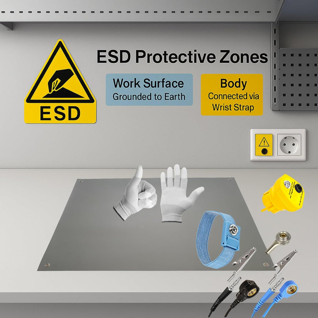 Minadax 120 x 30cm Antistatik ESD Computer Matte Tischmatte „Premiumqualität“ inkl. Manschette + 2,4