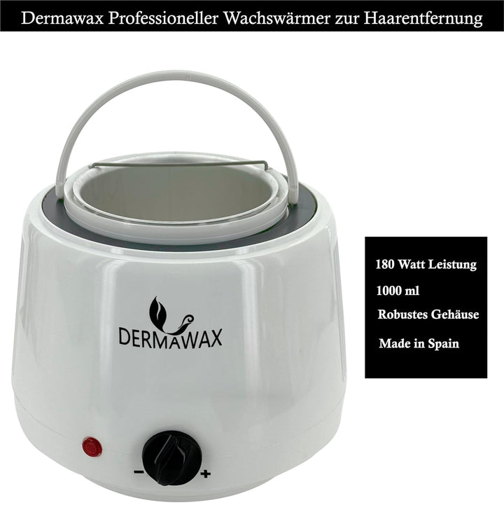 Dermawax Profi Waxing Set- 1000 ml Wachsgerät- Made in Spanien- 1 kg Azulen Wachsperlen- 500 ml Aloe