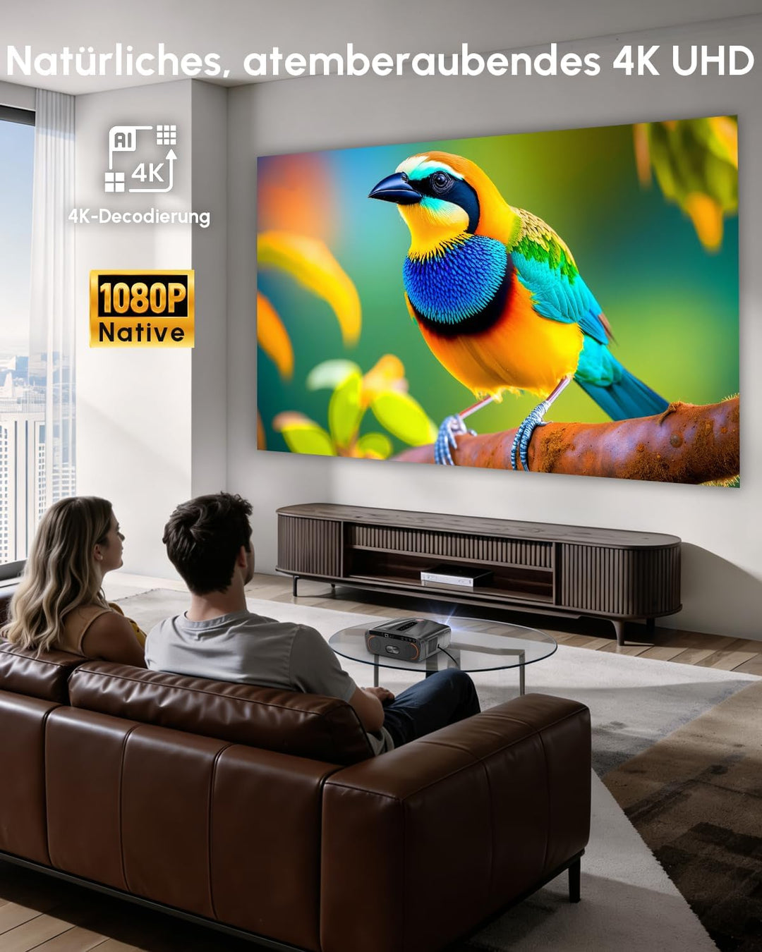 Tageslicht Beamer 2400 ANSI Ultra HD 4K HDR10+ Smart Projektor mit 2026 automatischer Objektivabdeck