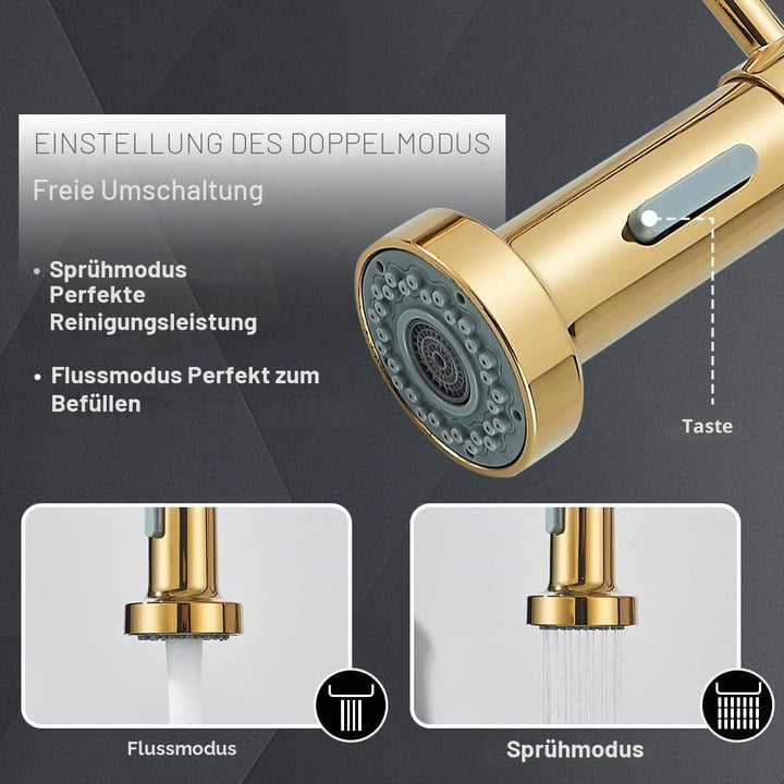 Cesinkin Küchenarmatur, goldfarben, 360 °, Küchenarmatur, mit 2 Sprühmodi, Mischbatterie, Küche, Ein