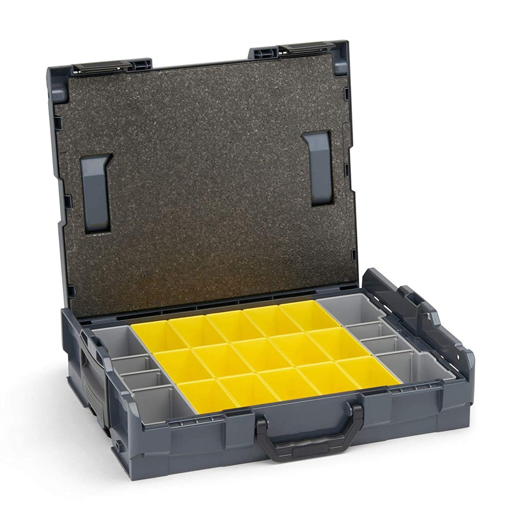 Sortimentskasten Kunststoff klappbar | L BOX 102 inkl. Insetboxenset B3 + Deckenpolster | Sortierbox