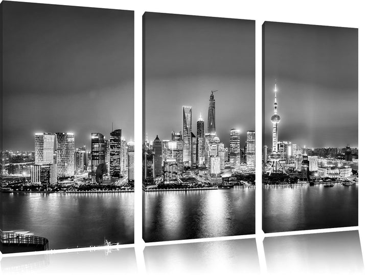 Pixxprint Shanghai Skyline als Leinwandbild/Grösse: 3 Teilig (120x80 cm) cm/Wandbild/Kunstdruck/fert