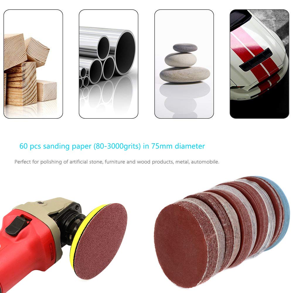 Saipor 100-teilig Schleifscheiben 75mm Schleifblätter Klett Schleifpapier Schleifscheibe, je10x 80 1