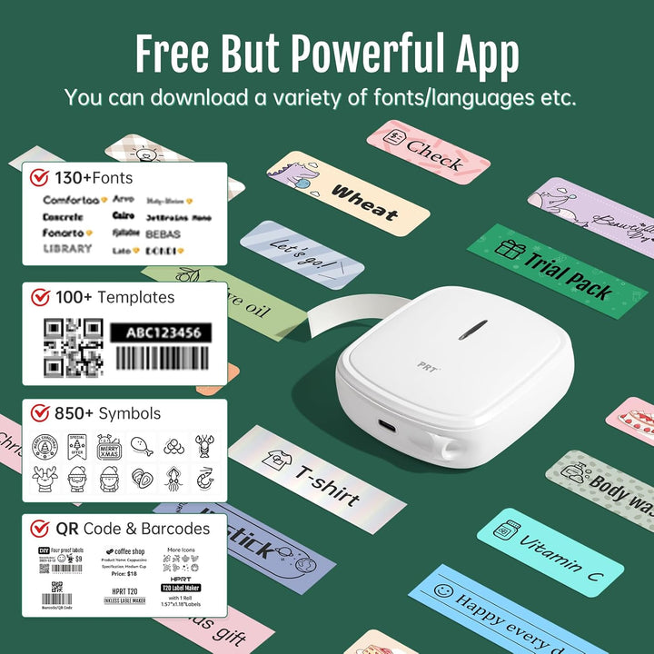 prt Qutie Bluetooth Beschriftungsgerät Selbstklebend, Tragbarer Mini Etikettiergerät, USB Aufladen E