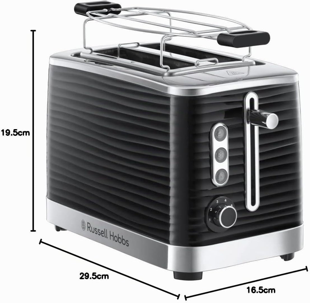 Russell Hobbs Toaster [für 2 Scheiben] Inspire Schwarz mit hochwertiger Hochglanz-Struktur (extra br