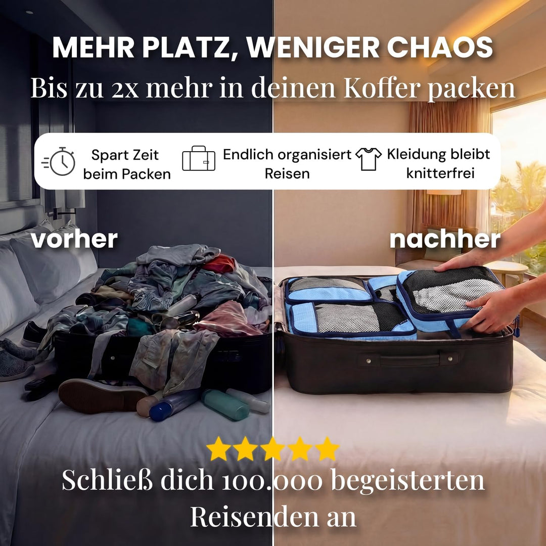 Packtaschen Kompression für Koffer und Rucksack [7-teilig] - mehr Platz im Koffer oder Backpack durc