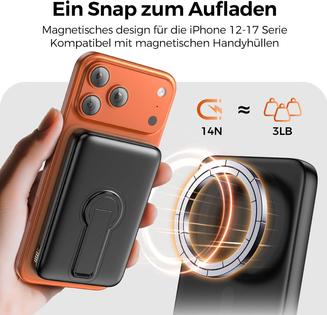 Powerbank für Magsafe, Magnetische Power Bank 12000mAh mit PD 22.5W, Schnellladung Kabelloses Powerb