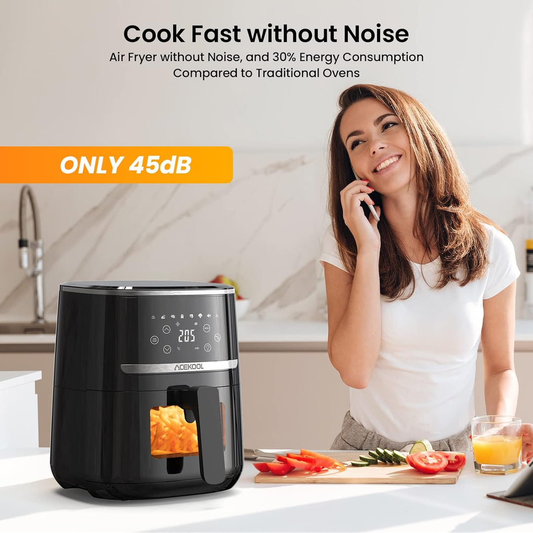 Hot Air Fryer 4.5 L 1500 W with Viewing Window for Kitchen, Low Noise, Memory Function, 8 Preset Men
