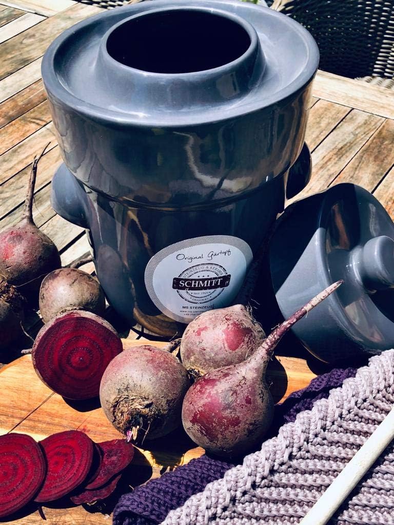 MS-Steinzeug Gärtopf 5 L Steingrau + Beschwerungssteine | Fermentation mit Sauerkrauttopf | Einmacht