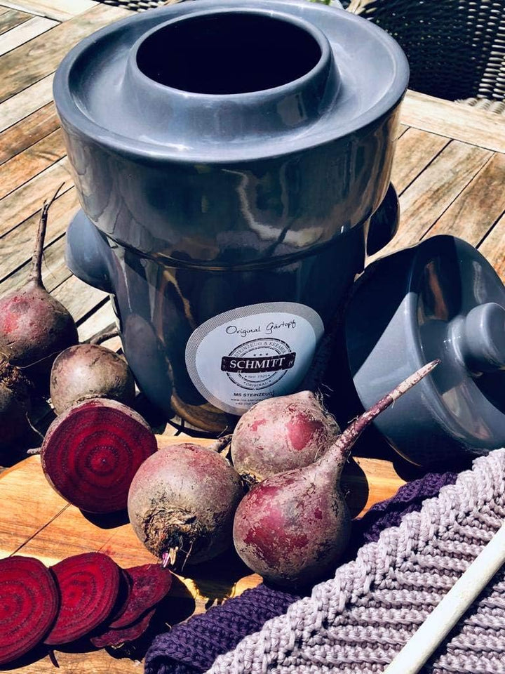 Gärtopf 10 L Steingrau + Beschwerungssteine | Gesund durch Fermentation mit Sauerkrauttopf | Einmach