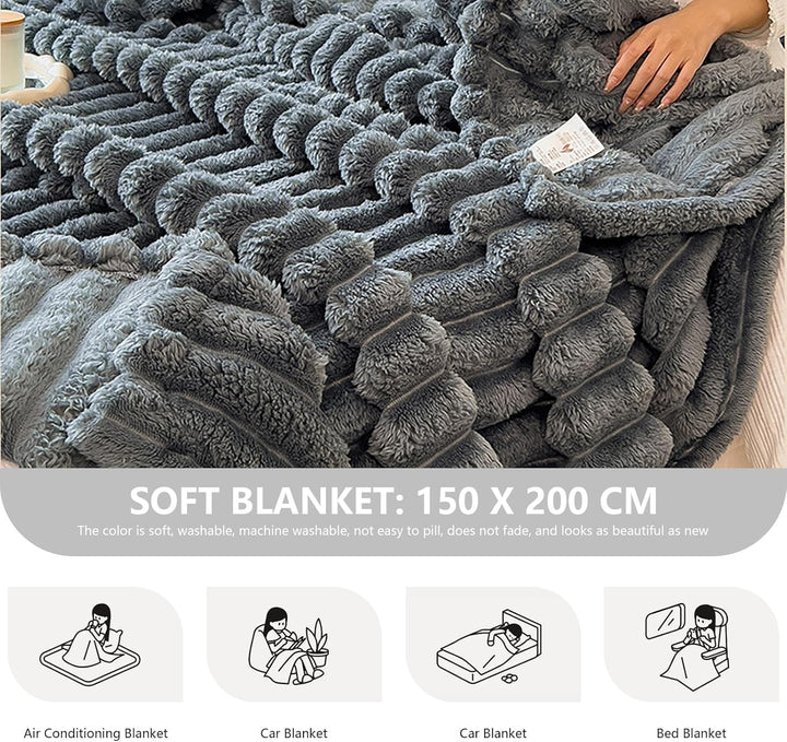 Kuscheldecke 150x200 cm, Dunkelgrau Cord Plüschdecke, Warme Dicke Sofadecken Geschenk, Fluffy Blanke