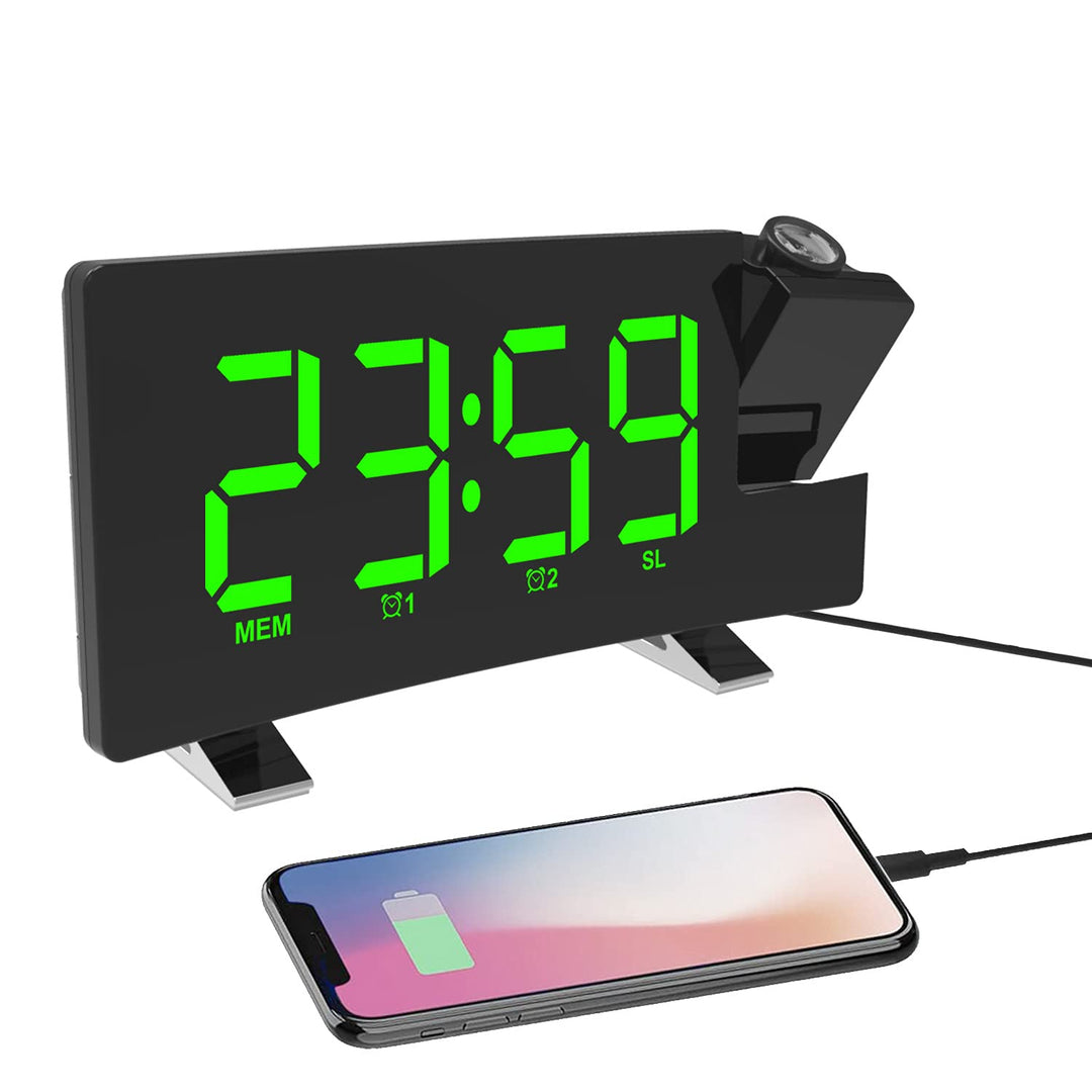 ThreeH Projektionswecker LED-Bildschirm 4 einstellbare Helligkeit Digitale Funkuhr mit USB-Telefon-L