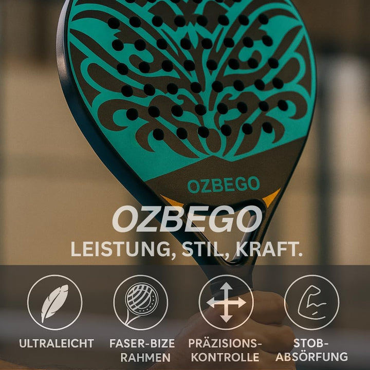 OZBEGO Padelschläger Set aus Vollcarbon inkl. Tasche, 2 Overgrips, Handgelenkband & Schutzfolie – Le