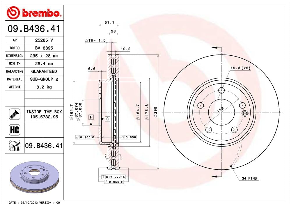 Brembo 09.B436.41 Vordere Bremsscheibe mit UV Lackierung, Anzahl 2