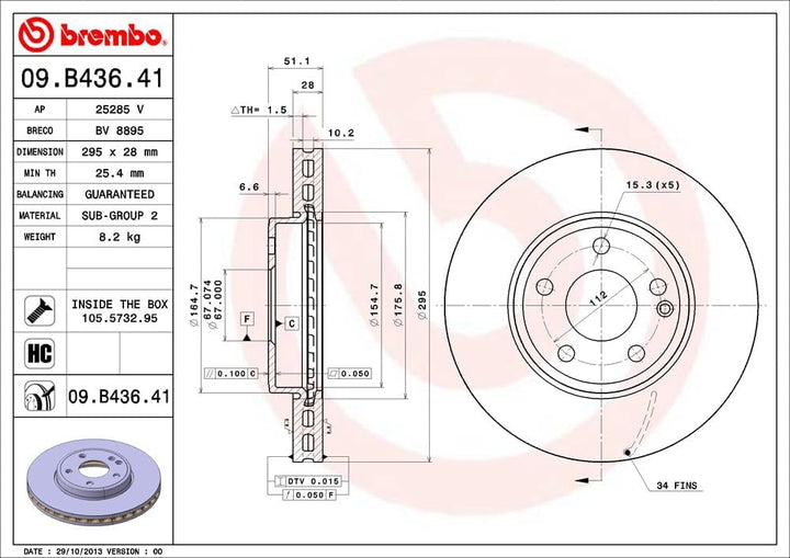 Brembo 09.B436.41 Vordere Bremsscheibe mit UV Lackierung, Anzahl 2