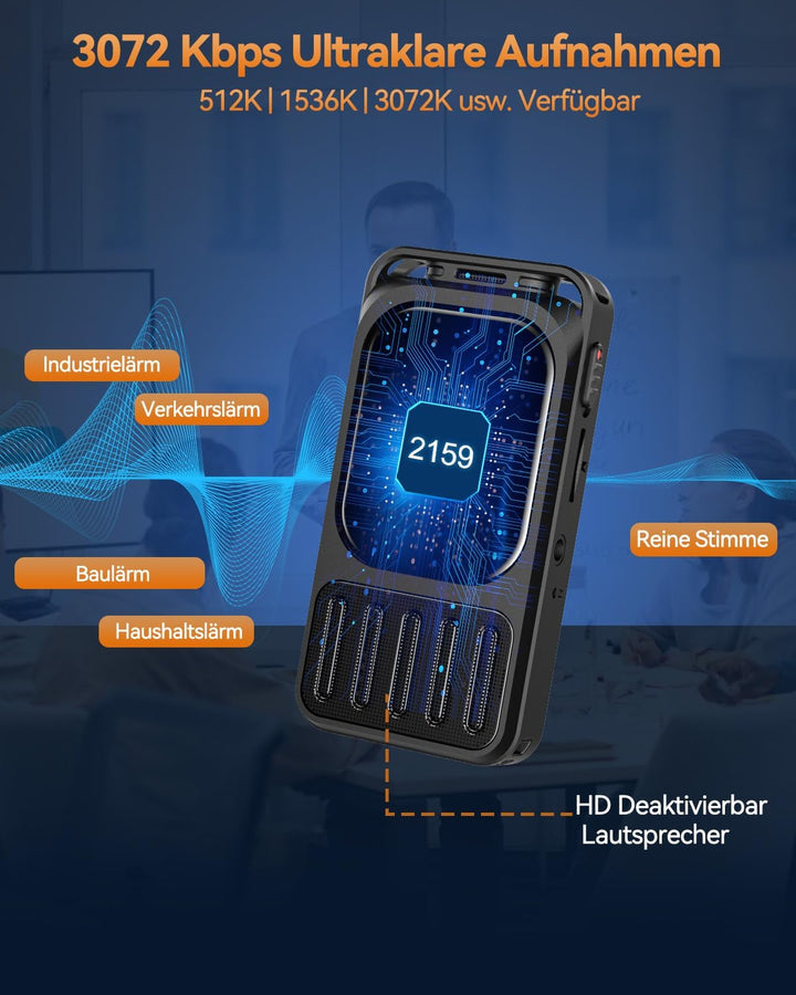 Diktiergerät mit 2 Zoll Touchscreen & Bluetooth, XIXITPY HD 100Std Aufnahmegerät mit DSP-Rauschunter