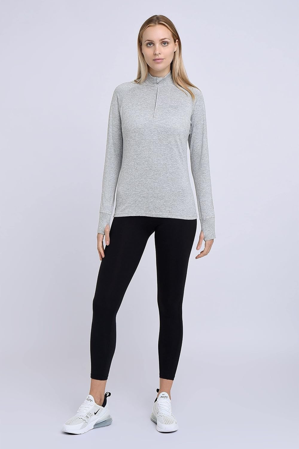 TCA Damen Winter Running Langarm Laufshirt mit Brustreissverschluss S Grau, S Grau