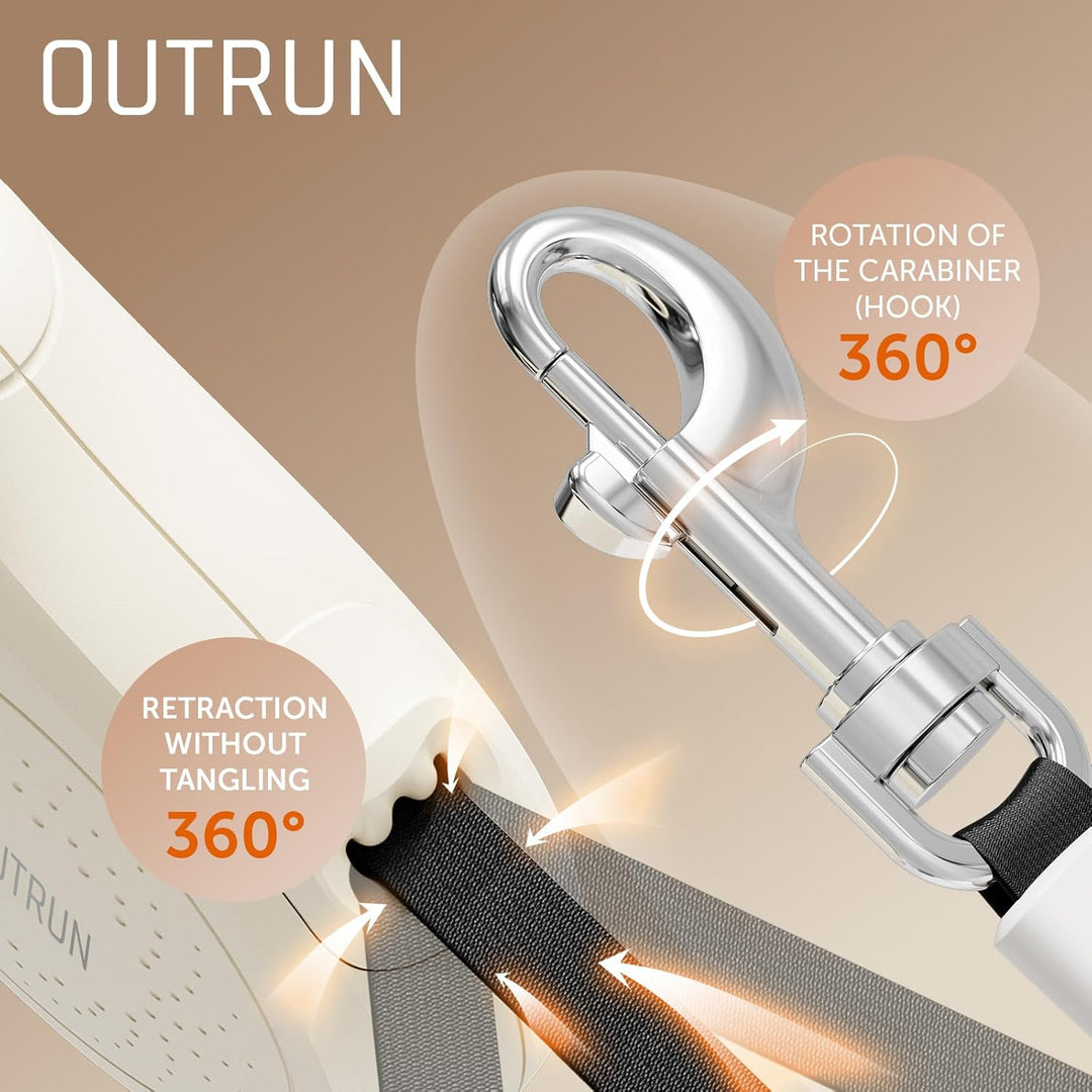 Outrun Einziehbare Hundeleine, 4,5 m, bis zu 25 kg, Starkes Nylonband, kein Verheddern, Robustes Ein