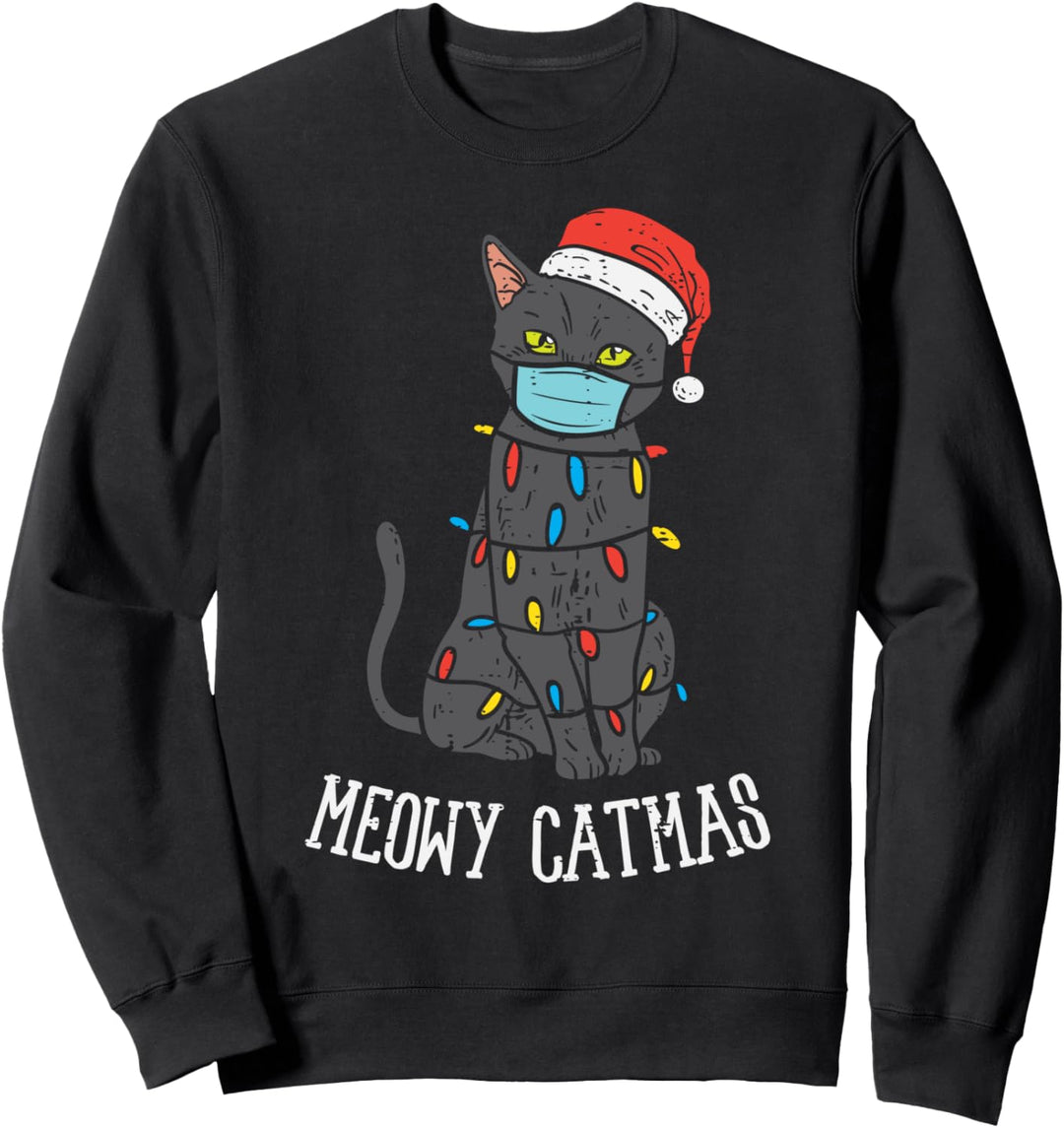 Santa Black Cat Mask Meowy Catmas Christmas Quarantine Gift Sweatshirt
