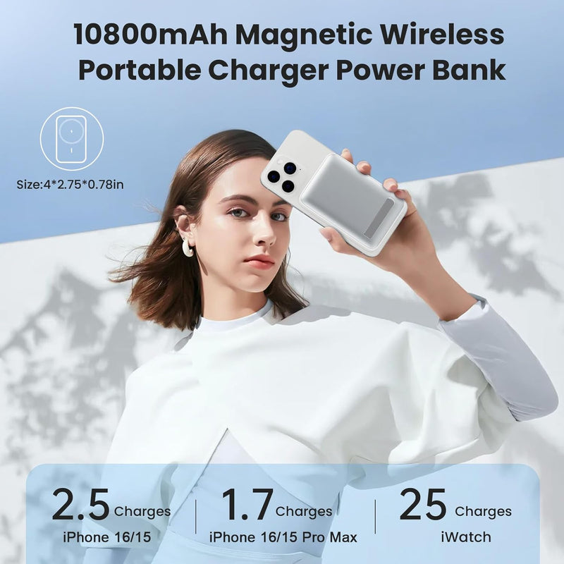 Magnetische Power Bank für MagSafe, 10800mAh Wireless Powerbank,PD 22.5W USB-C Schnellladung Powerba