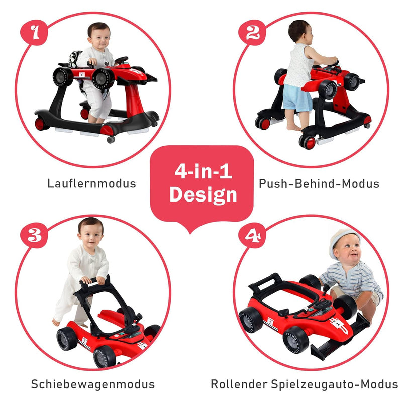 COSTWAY 4 in 1 Lauflernwagen mit einstellbarer Höhe & Geschwindigkeit, Lauflernhilfe Autoförmig mit