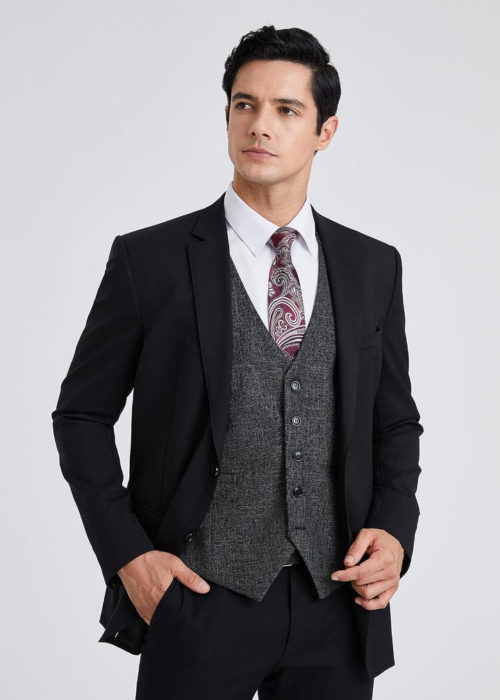 HISDERN Herren Anzugweste Formale Hochzeit Klassische Retro Baumwolle V-Ausschnitt Einfarbige Elegan