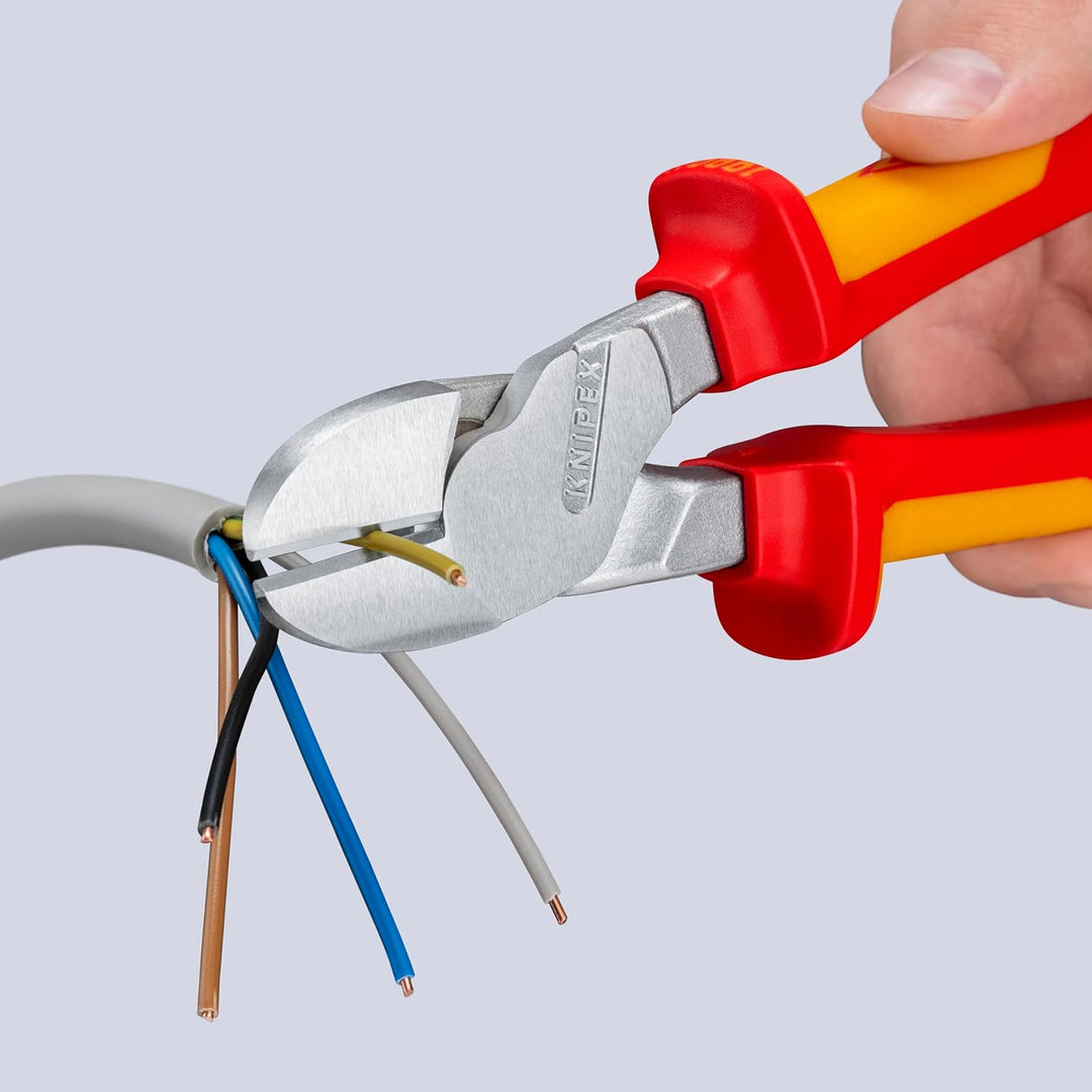 Knipex Kraft-Seitenschneider verchromt, isoliert mit Mehrkomponenten-Hüllen, VDE-geprüft; mit Befest
