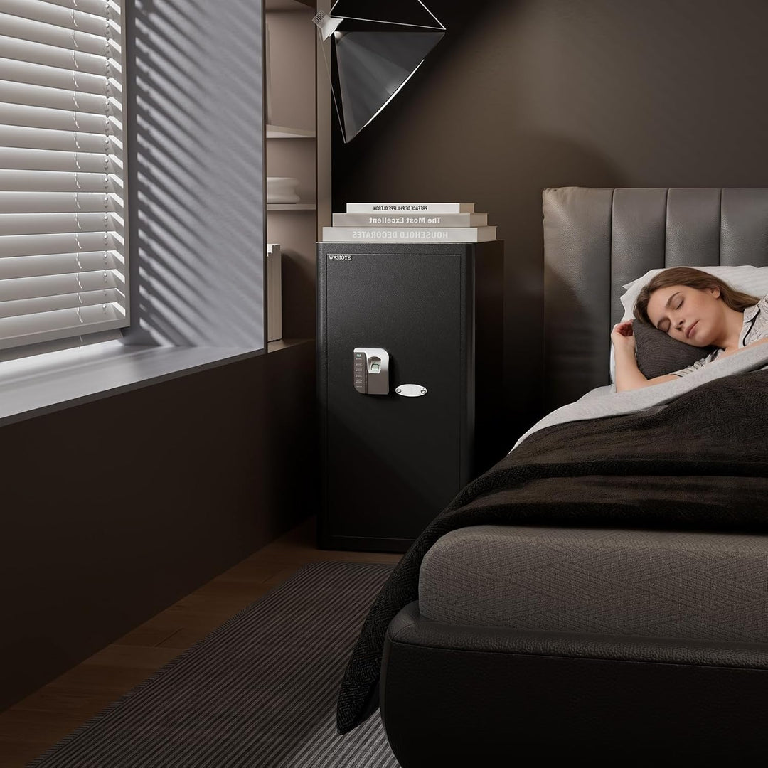 WASJOYE 103L Grosser Fingerabdruck Tresor für Zuhause, Safe mit Feuerfeste Schublade, Biometrischer