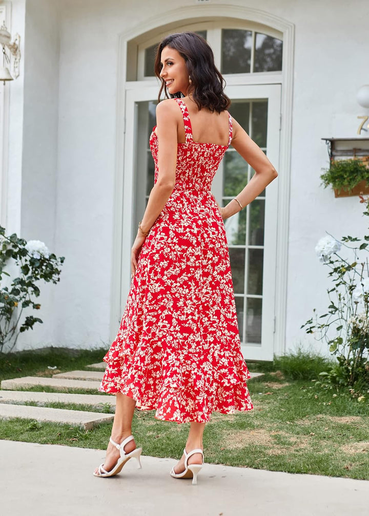 GRACE KARIN Damen langes Blumenkleid Ärmellos Spaghettiträger Cocktailkleid Casual Freizeitkleid Böh