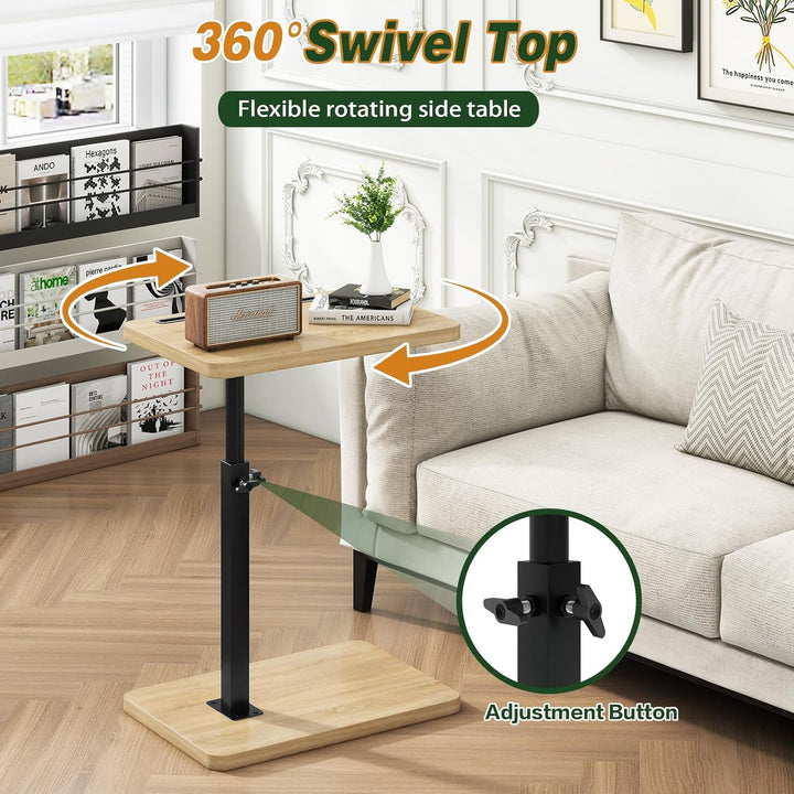 IBUYKE Beistelltisch C Form, 360° Rotierbarer und Höhenverstellbar Sofatisch, Couchtisch für schmale