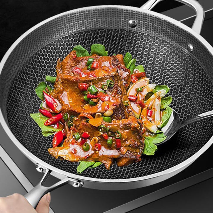 Ciieeo Edelstahl-Wok-Pfanne Mit Antihaftbeschichtung Waben-Pfanne Wok Induktionspfanne Chinesisch-Ja
