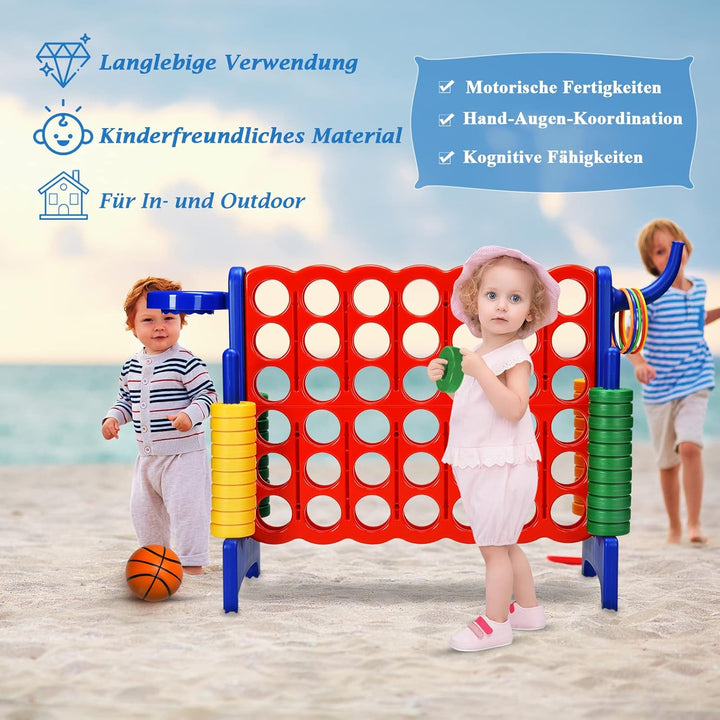 COSTWAY Riesiges 4 Gewinnt Spielset mit Basketballkorb und Wurfspiel, inkl. 42 Jumbo Ringen und Schi
