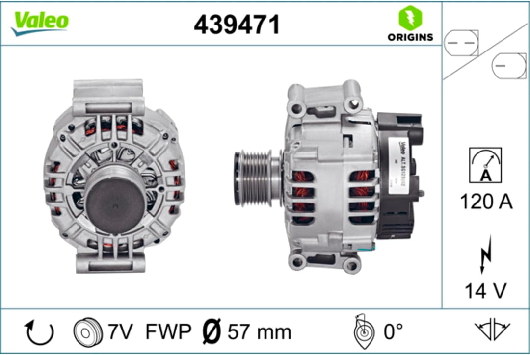 VALEO 439471 Generator Ladestrom des Generators: 120 Amp Rippen: 7 rippen Riemenscheibe Ø: 57 mm Spa