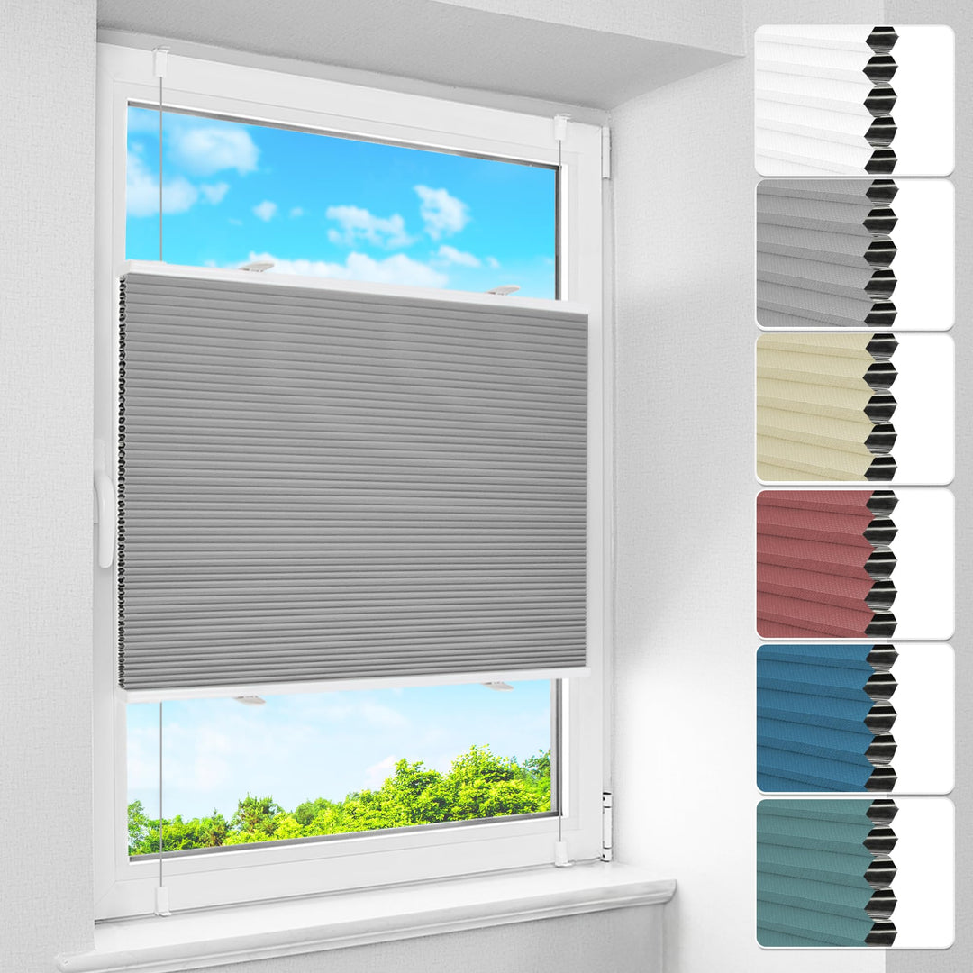 BelleMax Wabenplissee ohne Bohren verdunkelung Thermo plissee klemmfix, Hellgrau-weiss 70x120cm 100%