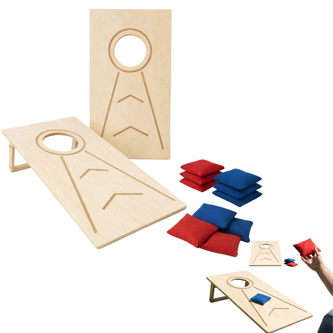 Cornhole Wurfset für Outdoor &amp; Indoor – Bean Bag Toss Set mit 1 Holzbrett und 10 Wurfsäckchen, kompa