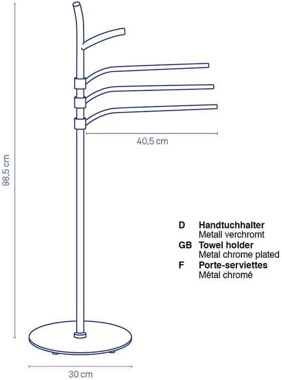 kela 22872 Handtuchhalter, 3 Arme, Rostfrei, Verchromtes Metall, 30 x 30 x 98.5 cm Höhe, Saltus, Sal