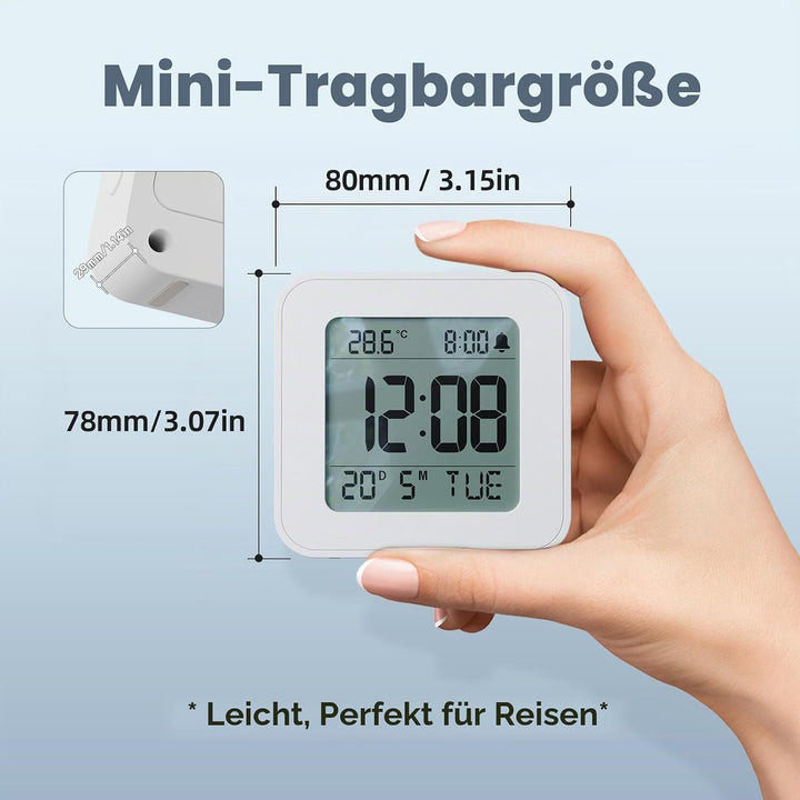 LATEC Wecker Digital, Digitaler Wecker Batterie, Klein Reisewecker Digital Uhr mit Temperaturanzeige
