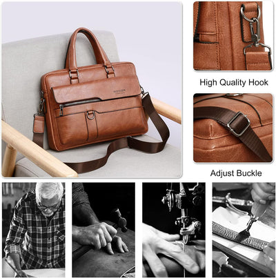 FANDARE Herren Laptop Handtasche Business Aktentasche PU Leder Arbeitstasche Umhängetasche Henkeltas