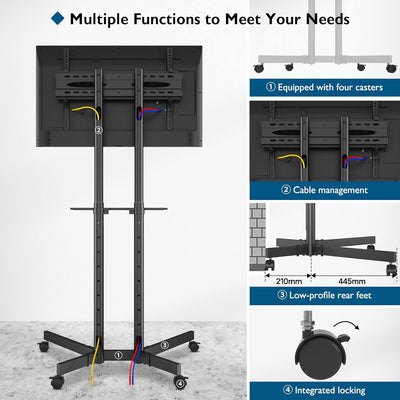 BONTEC TV Ständer mit Rollen TV Wagen Fernsehständer Höhenverstellbar für 32-85 Zoll LCD LED OLED Pl