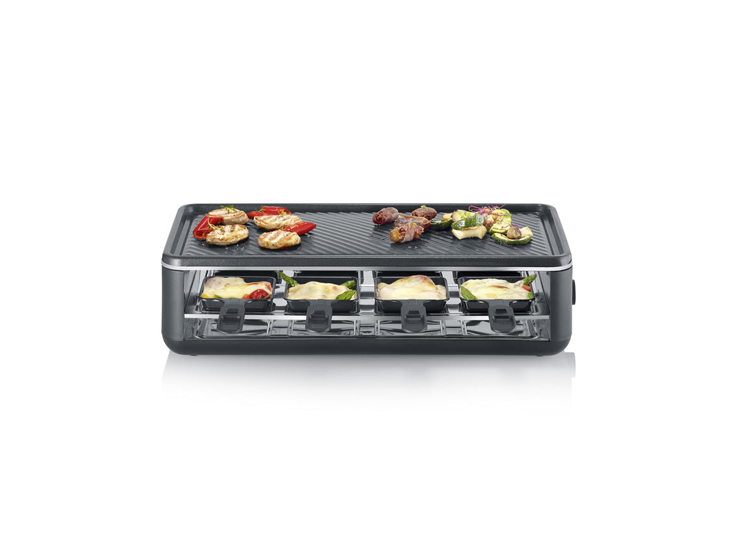 SEVERIN Raclette-Grill für 8 Personen, Raclette mit grosser antihaftbeschichteter Grillplatte, extra