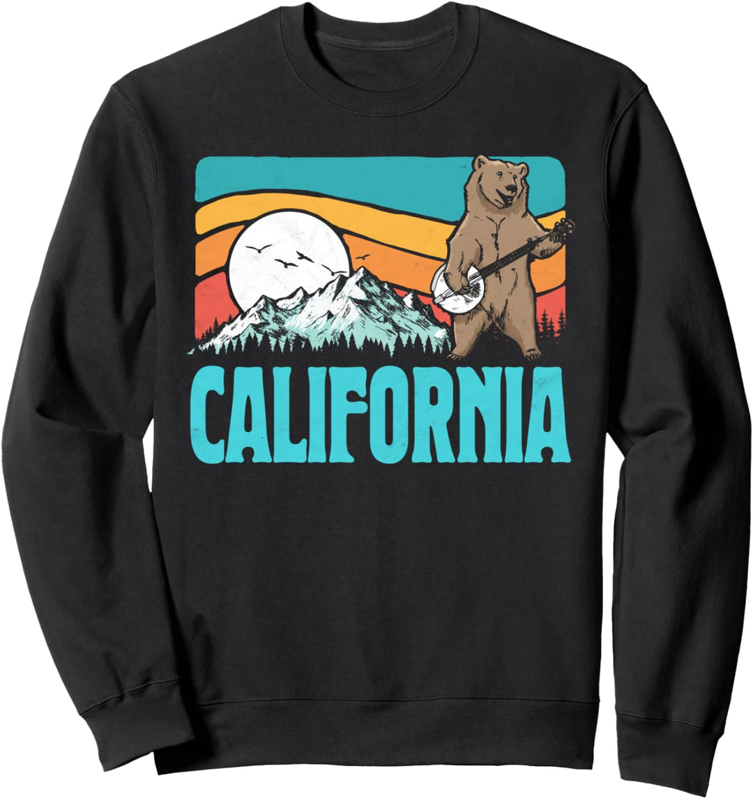 California Mountains Bluegrass Banjo Bear Funny Graphic Sweatshirt