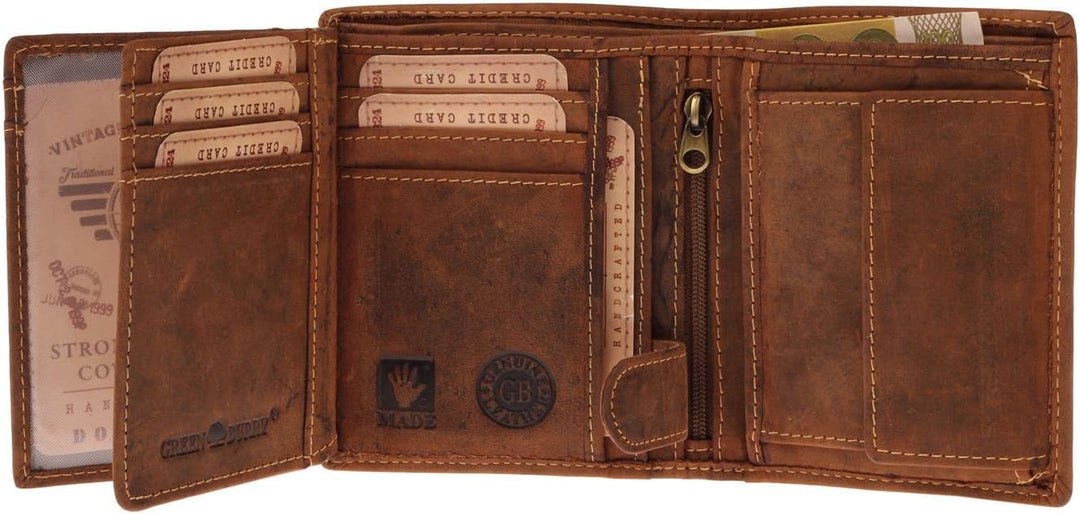 Greenburry Vintage Geldbörse Leder-Portmonee mit „REH, in den Bergen“-Motiv - 12x10x3 cm