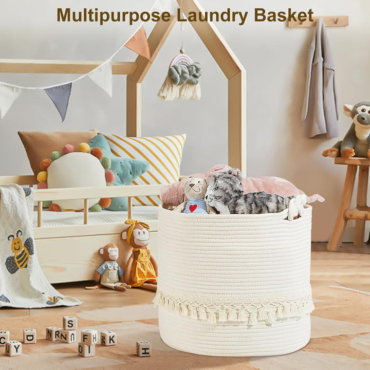 HDRNT Wäschekorb Geflochten aus Baumwolle,38L Wäschesammler mit Henkel,Pfandflaschen Aufbewahrung,Au