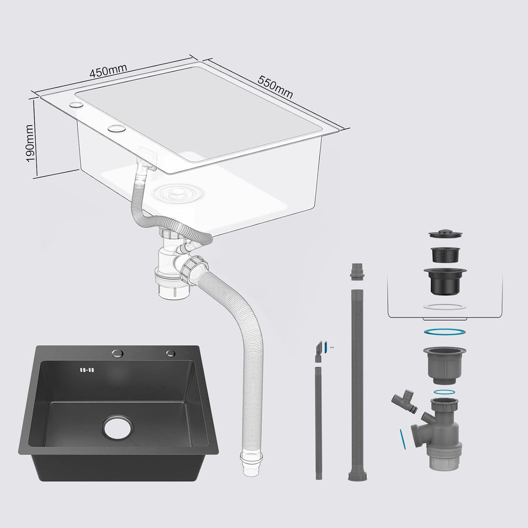 Ibergrif Spüle Küchenspülen für den Unterbau, 55-45cm Unterbaubecken, Spülbecken Edelstahl Seidengla